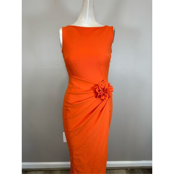 Chiara Boni La Petite Robe Glenaly Floral-Appliquéd Jersey Gown In Tangerine Siz - Picture 5 of 10